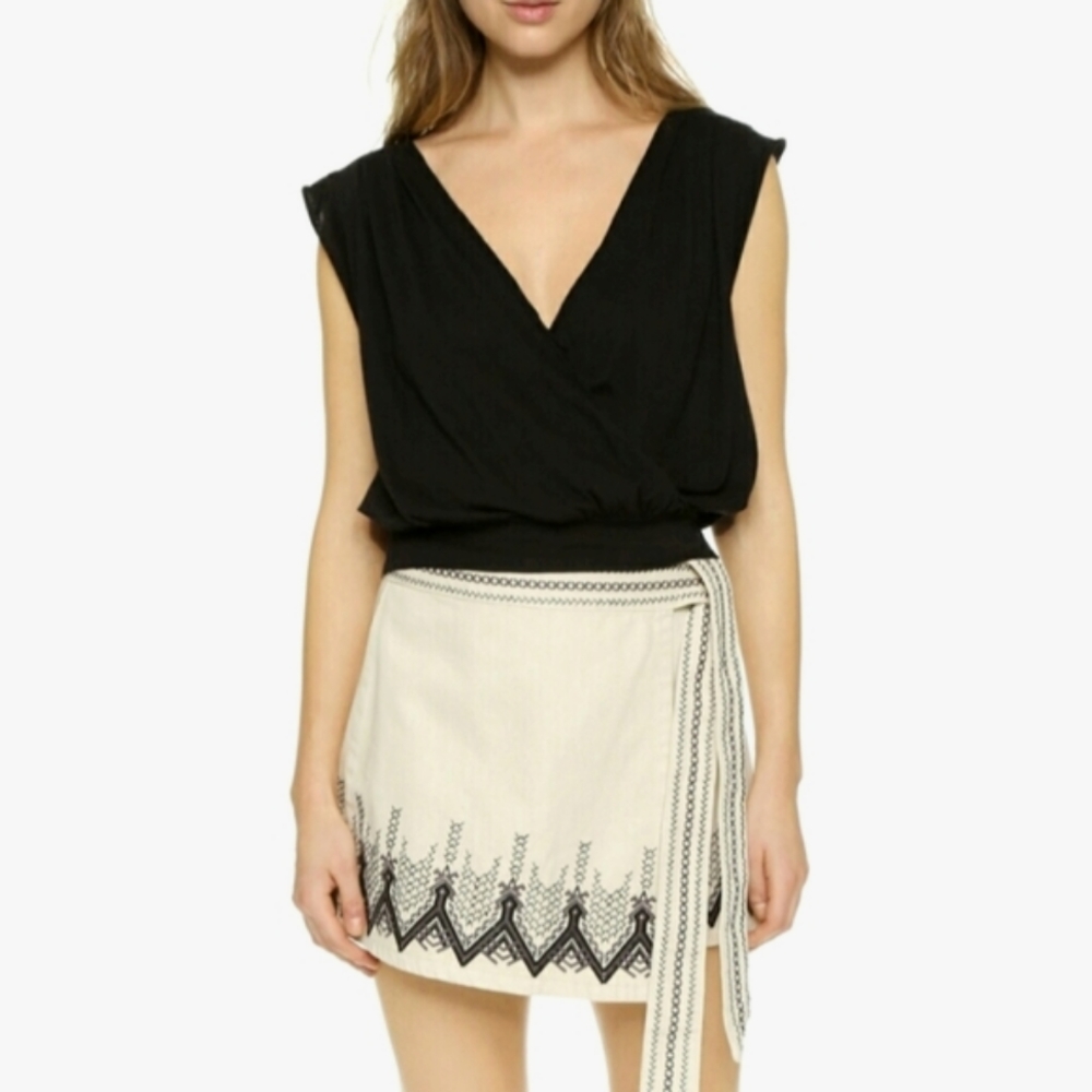 Free People Dream Away wrap mini skirt with embroidered detail women's size 8